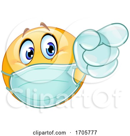 Yellow Emoji Cartoon Smiley Face Doctor Wearing a Surgical Mask and Pointing by yayayoyo