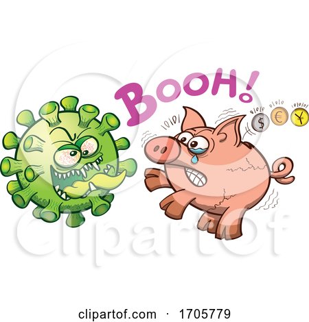 Cartoon Coronavirus Menacing a Money Pig by Zooco