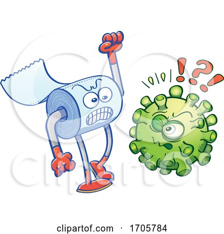 Cartoon Coronavirus and Angry Roll of Toilet Paper by Zooco