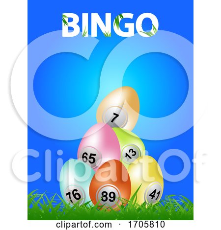 Easter Bingo Eggs on Blue Background and Decorative Text by elaineitalia