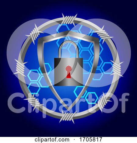 Cyber Security Blue Background with Shield and Padlock by elaineitalia