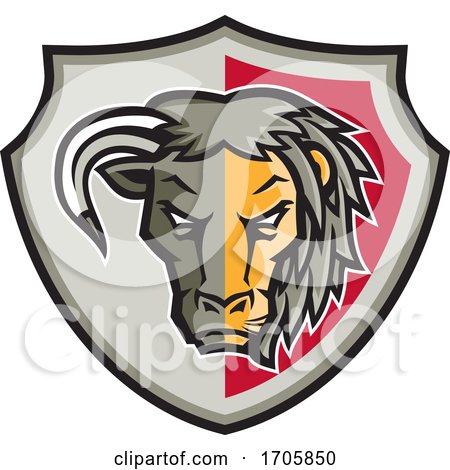 Half Bull Half Lion Head Shield Mascot by patrimonio