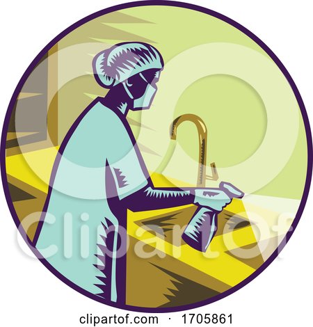 Nurse Spraying Disinfectant Retro by patrimonio