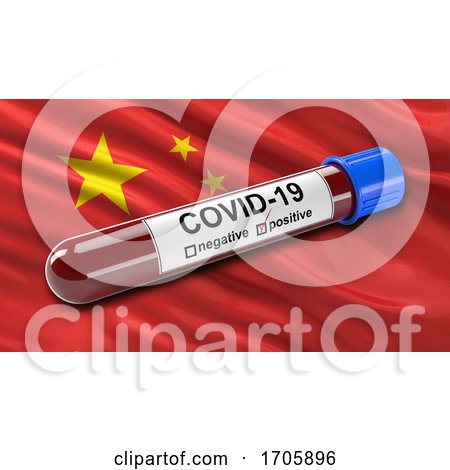 Flag of China with Positive Covid 19 Test Tube by stockillustrations