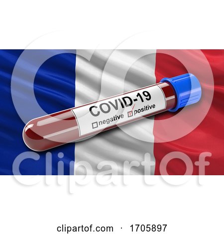 Flag of France with Positive Covid 19 Test Tube by stockillustrations