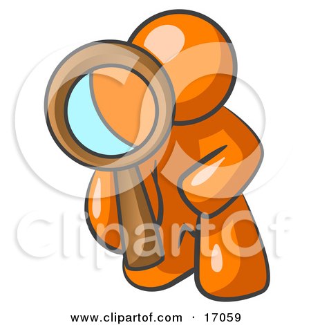 Orange Man Kneeling On One Knee To Look Closer At Something While Inspecting Or Investigating Clipart Illustration by Leo Blanchette