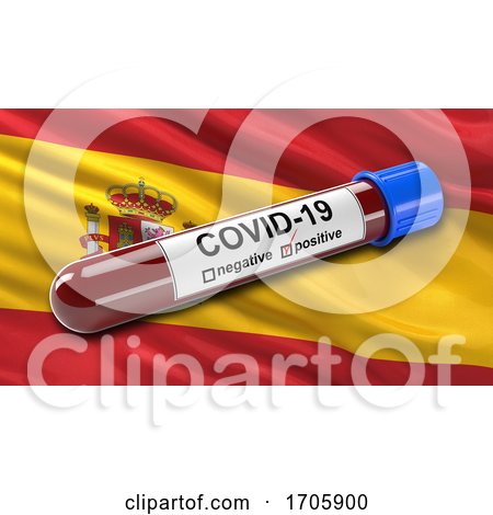 Flag of Spain with Positive Covid 19 Test Tube by stockillustrations