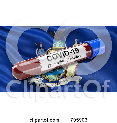 US State Flag of New York with Positive Covid 19 Test Tube by stockillustrations