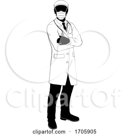 Doctor Silhouette Healthcare in Medical PPE Mask by AtStockIllustration