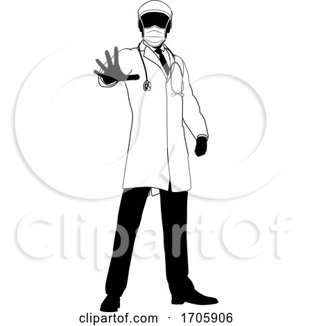 Doctor in PPE Mask Stop Hand Sign Medical Concept by AtStockIllustration