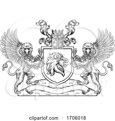 Coat of Arms Crest Lion Griffin or Griffon Shield by AtStockIllustration