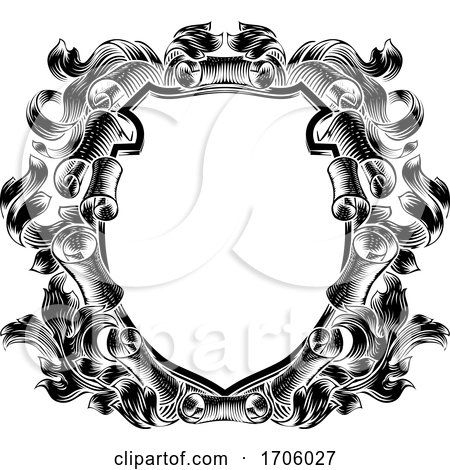 Coat of Arms Crest Scroll Leaves Heraldic Shield by AtStockIllustration