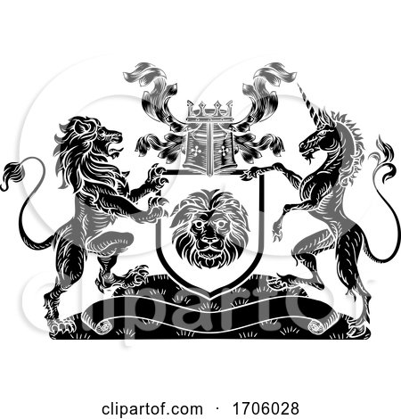 Crest Lion Unicorn Heraldic Shield Coat of Arms by AtStockIllustration