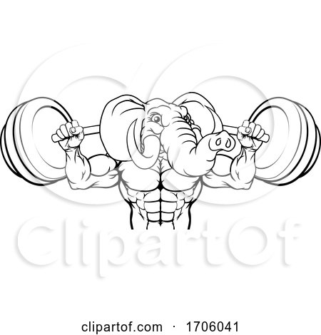 Elephant Mascot Weight Lifting Body Builder by AtStockIllustration