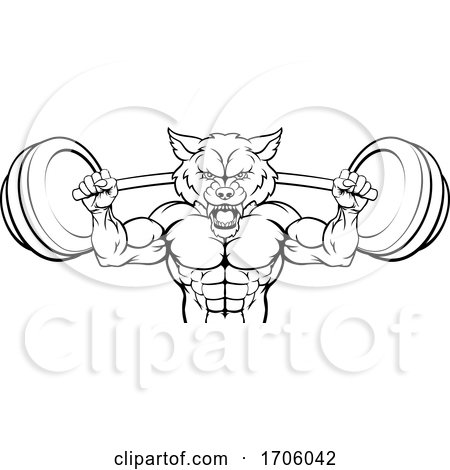 Wolf Mascot Weight Lifting Barbell Body Builder by AtStockIllustration