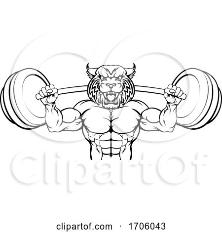 Wildcat Mascot Weight Lifting Body Builder by AtStockIllustration