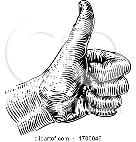 Thumb up Sign Hand Retro Vintage Woodcut by AtStockIllustration