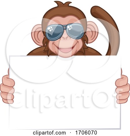 Monkey Sunglasses Cartoon Animal Holding Sign by AtStockIllustration
