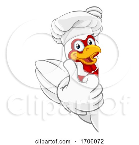 Chicken Chef Cartoon Rooster Cockerel Mascot Sign by AtStockIllustration