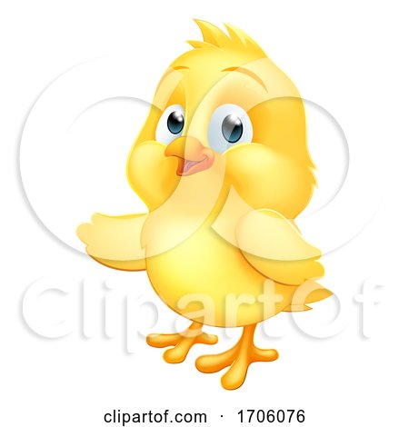 Baby Chicken Chick Easter Bird Cartoon Pointing by AtStockIllustration