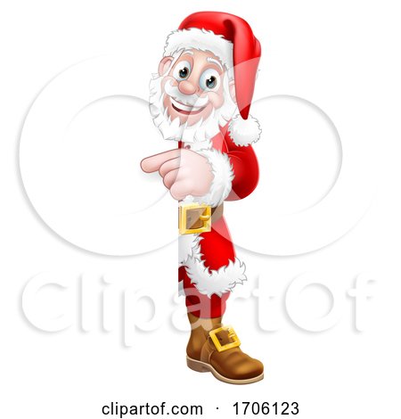 Santa Claus Christmas Cartoon Peeking Pointing by AtStockIllustration