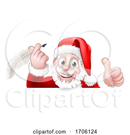 Santa Claus Peeking Quill Pen Scroll Cartoon by AtStockIllustration