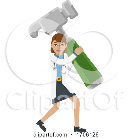 Doctor Woman Holding Hammer Mascot Concept by AtStockIllustration