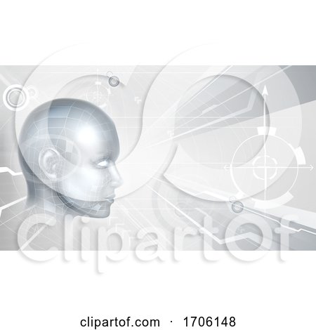 Technology Cyber Face Digital AI Head Background by AtStockIllustration