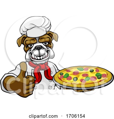 Bulldog Pizza Chef Cartoon Restaurant Mascot Sign by AtStockIllustration