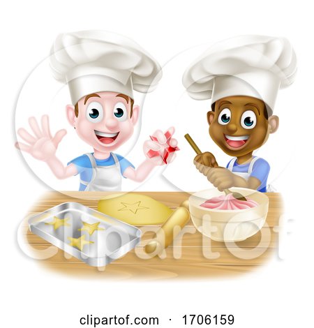 Cartoon Boys Baking Cakes by AtStockIllustration