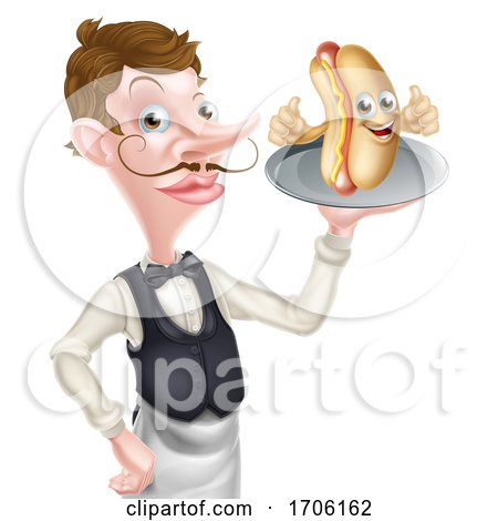 Cartoon Hotdog Mascot Waiter by AtStockIllustration