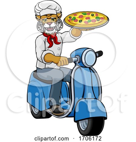 Wildcat Chef Pizza Restaurant Delivery Scooter by AtStockIllustration