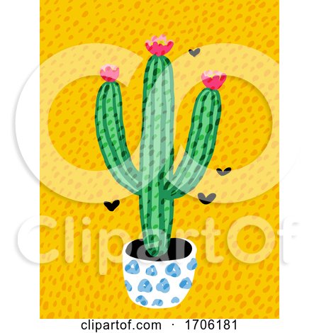Bright Cactus with Flowers by elena
