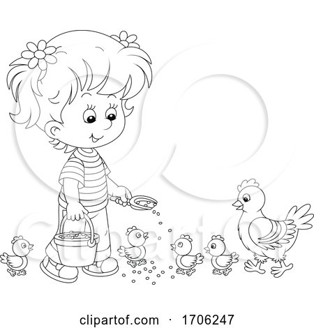 Girl Feeding Chickens by Alex Bannykh