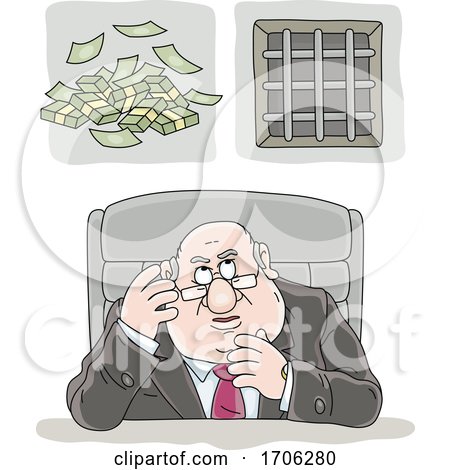 Cartoon Fat Politician Greedily Thinking of Money by Alex Bannykh