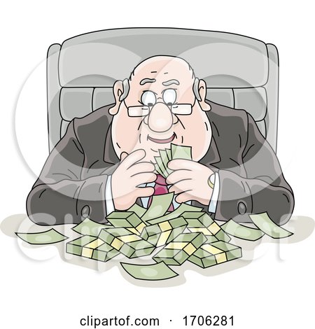 Cartoon Fat Politician Greedily Counting His Money by Alex Bannykh
