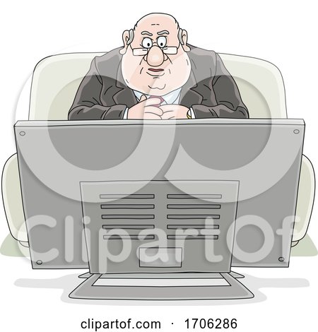Cartoon Fat Politician Watching Tv by Alex Bannykh