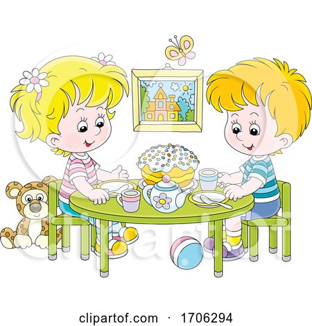 Children Having a Tea Party by Alex Bannykh