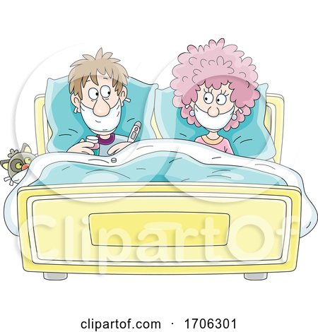 Covid19 Coronavirus Couple in Bed Wearing Masks by Alex Bannykh