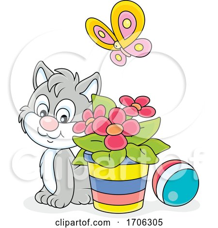 Cat by Flowers by Alex Bannykh