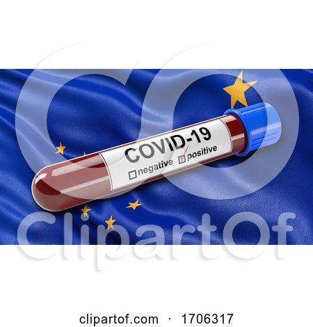 US State Flag of Alaska Waving in the Wind with a Positive Covid 19 Blood Test Tube by stockillustrations