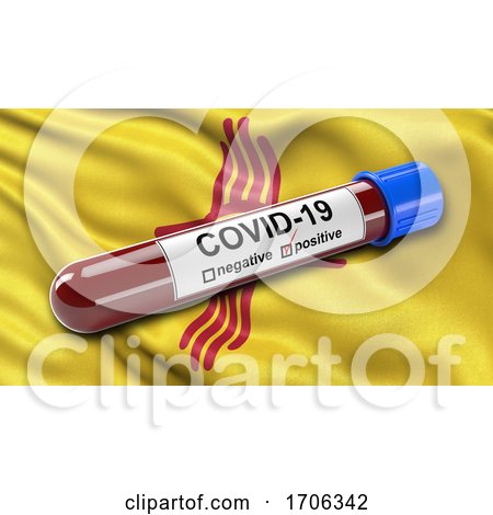 US State of New Mexico Waving in the Wind with a Positive Covid 19 Blood Test Tube by stockillustrations