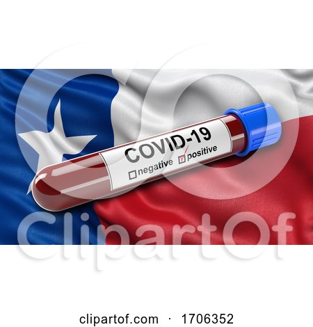 US State Flag of Texas Waving in the Wind with a Positive Covid 19 Blood Test Tube by stockillustrations