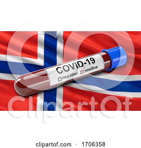 Flag of Norway Waving in the Wind with a Positive Covid 19 Blood Test Tube by stockillustrations