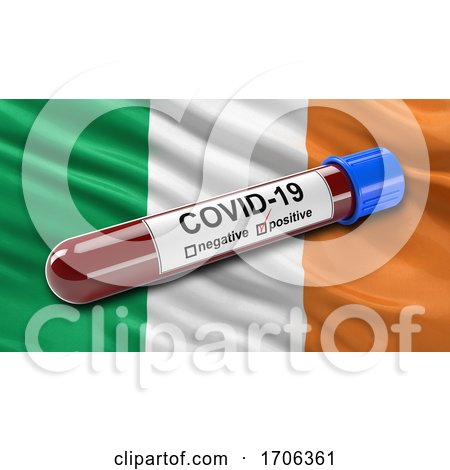 Flag of Ireland Waving in the Wind with a Positive Covid 19 Blood Test Tube by stockillustrations