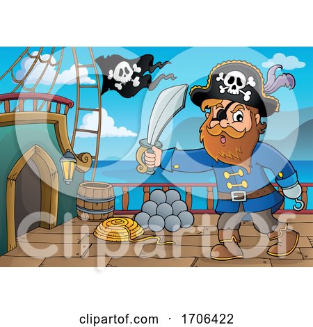 Pirate Captain Holding a Sword on a Ship Deck by visekart