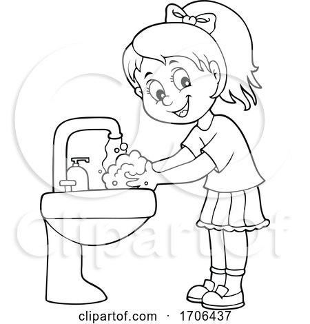 Man washes his hands in running water outline Vector Image