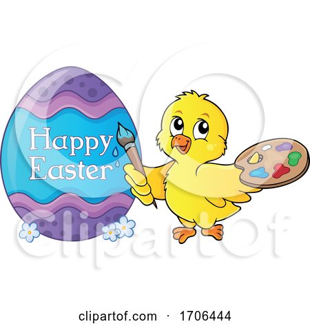 Chick Painting Happy Easter on an Egg by visekart