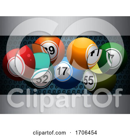 Bingo Lottery Balls on Honeycomb and Brushed Metal Background with Magnifiers by elaineitalia