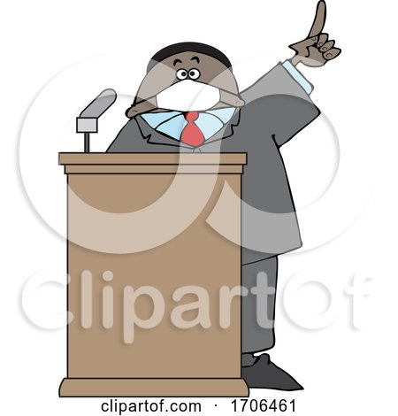 Cartoon Black Politician Wearing a Face Mask and Speaking at a Podium by djart